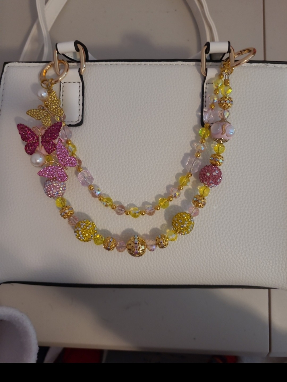Pink & Yellow Beaded Butterfly Bag Charm